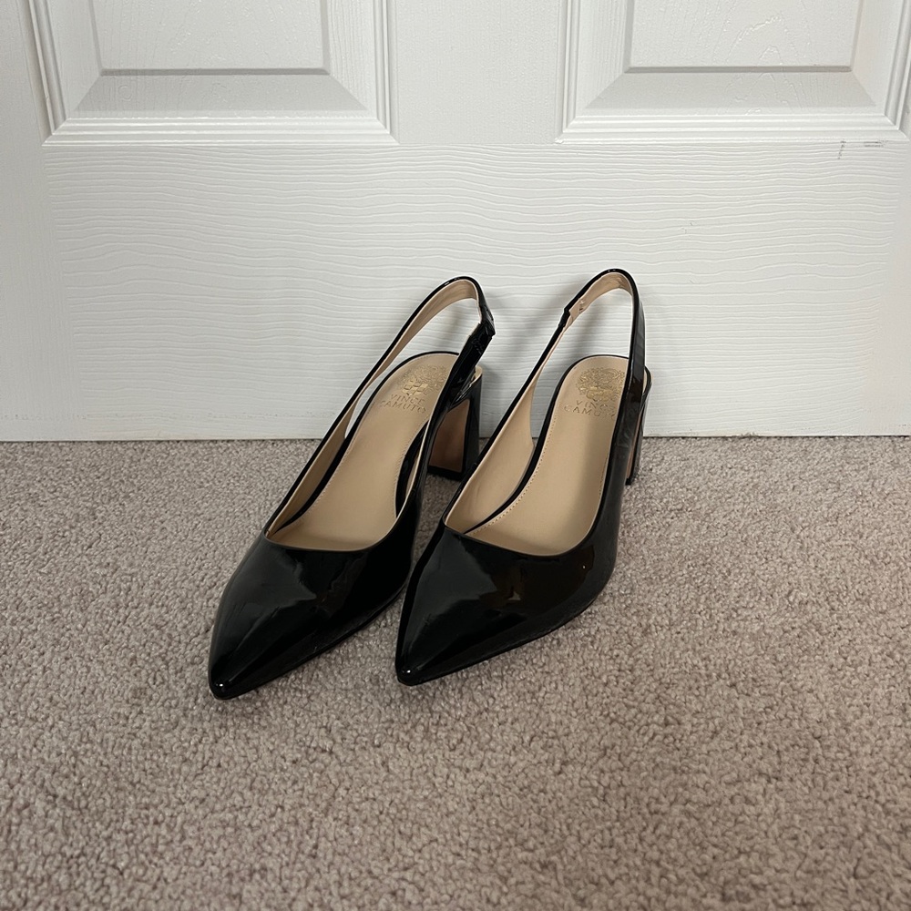 Vince Camuto Hamden Slingback Pumps Black Pat Size 9.5